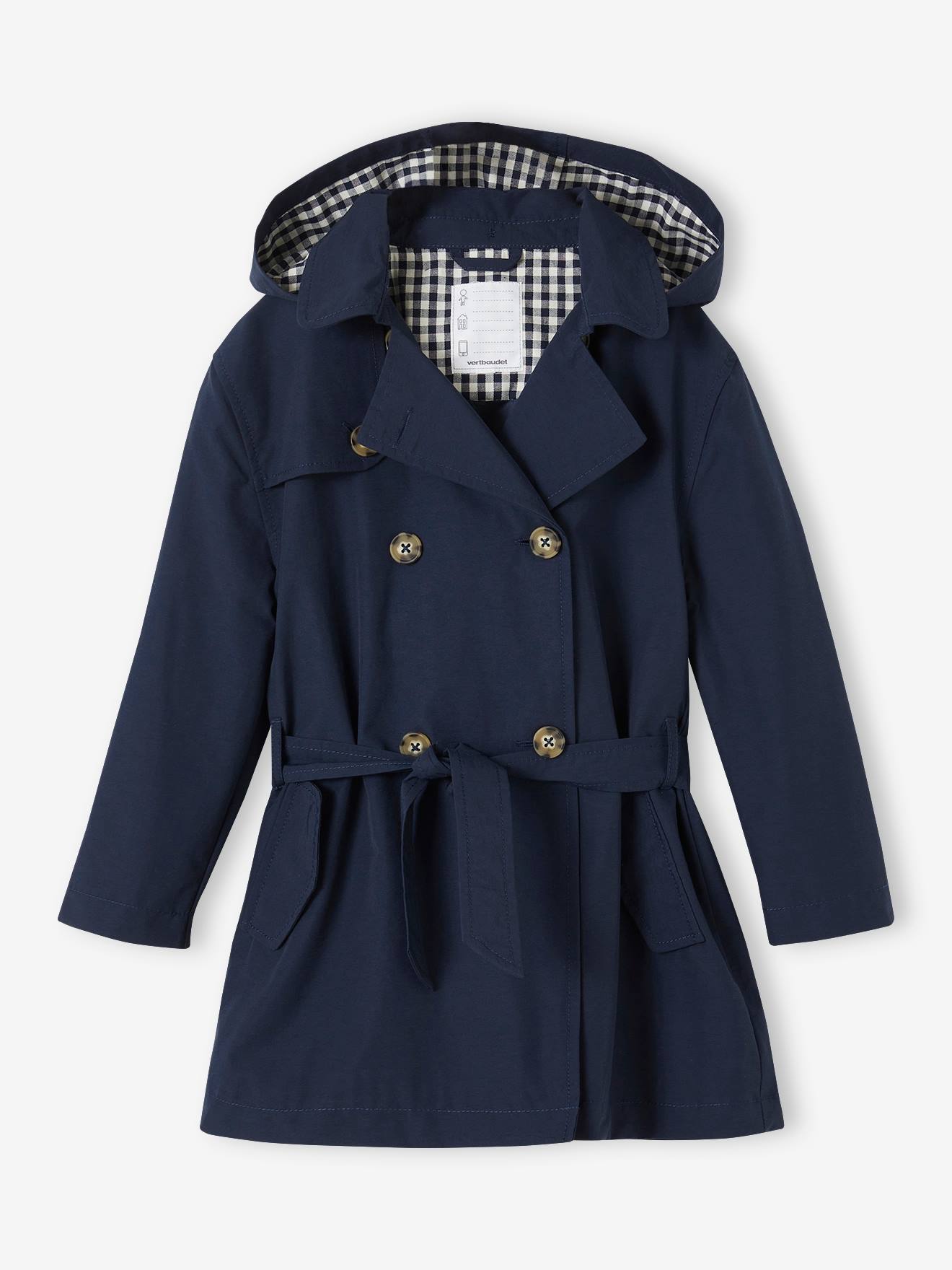 Trench fille avec capuche amovible marine