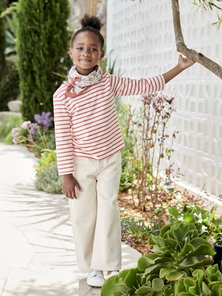 Tee-shirt marinière personnalisable effet molleton fille manches longues rayé gris+rayé rouge 12 - vertbaudet enfant 