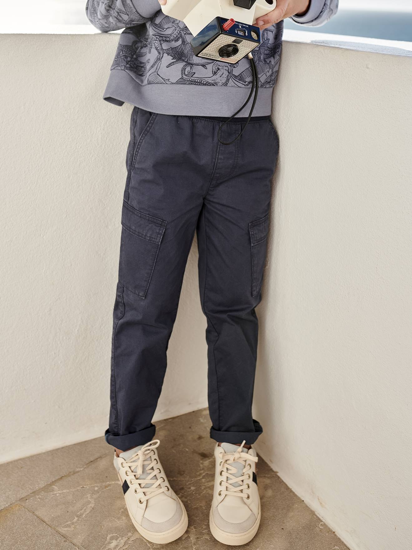 Pantalon style cargo facile à enfiler garçon bleu nuit