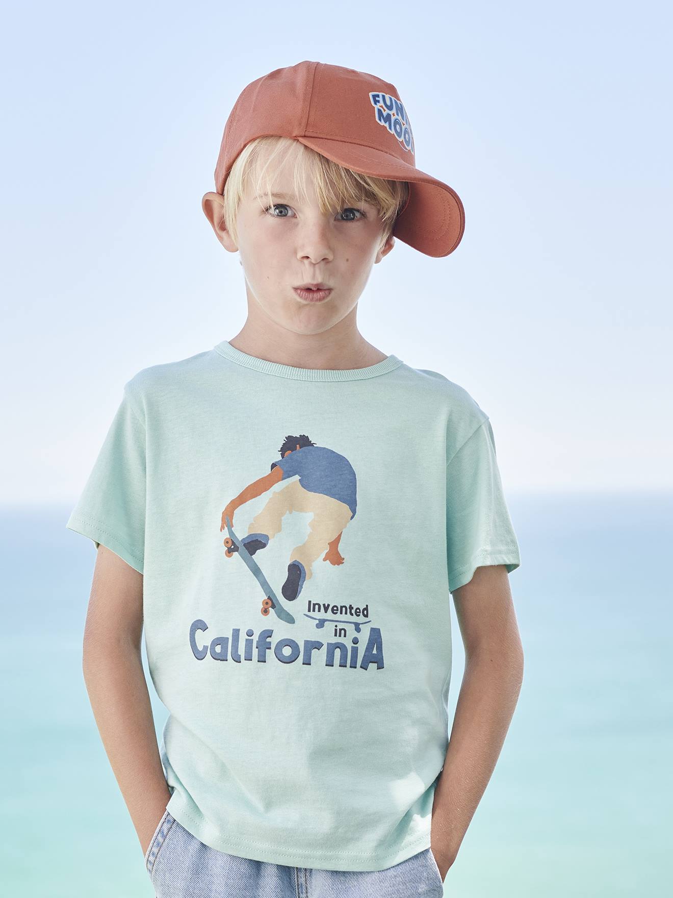 T-shirt motifs graphiques garçon manches courtes turquoise