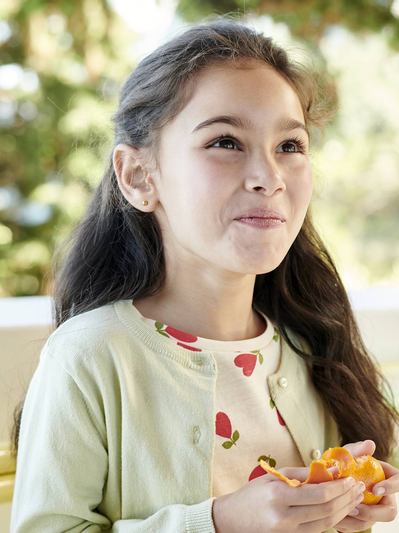 Gilet Basics fille en maille fine vert amande