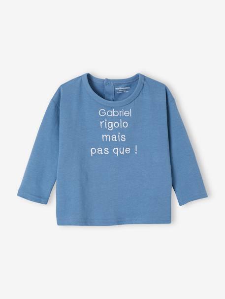 T-shirt message brodé personnalisable bébé en coton biologique bleu+écru 5 - vertbaudet enfant 