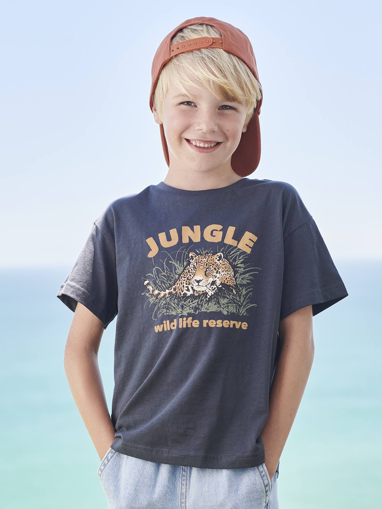 T-shirt motif animalier garçon anthracite