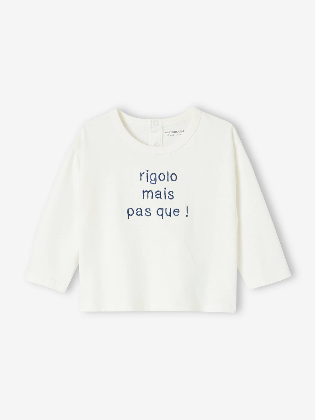 T-shirt message brodé personnalisable bébé en coton biologique écru