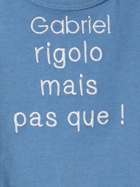 T-shirt message brodé personnalisable bébé en coton biologique bleu+écru 2 - vertbaudet enfant 