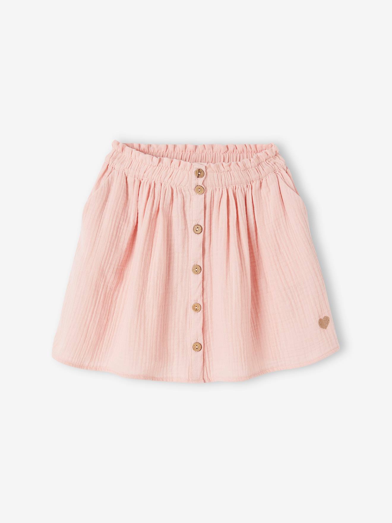 Jupe couleur en gaze de coton fille rose