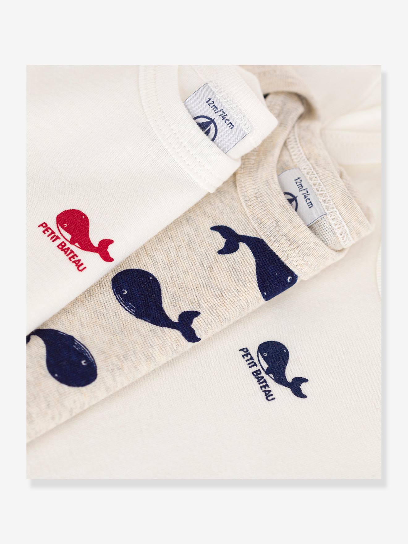 Lot 3 bodies manches courtes imprimé baleine blanc (Petit Bateau) - Image 2
