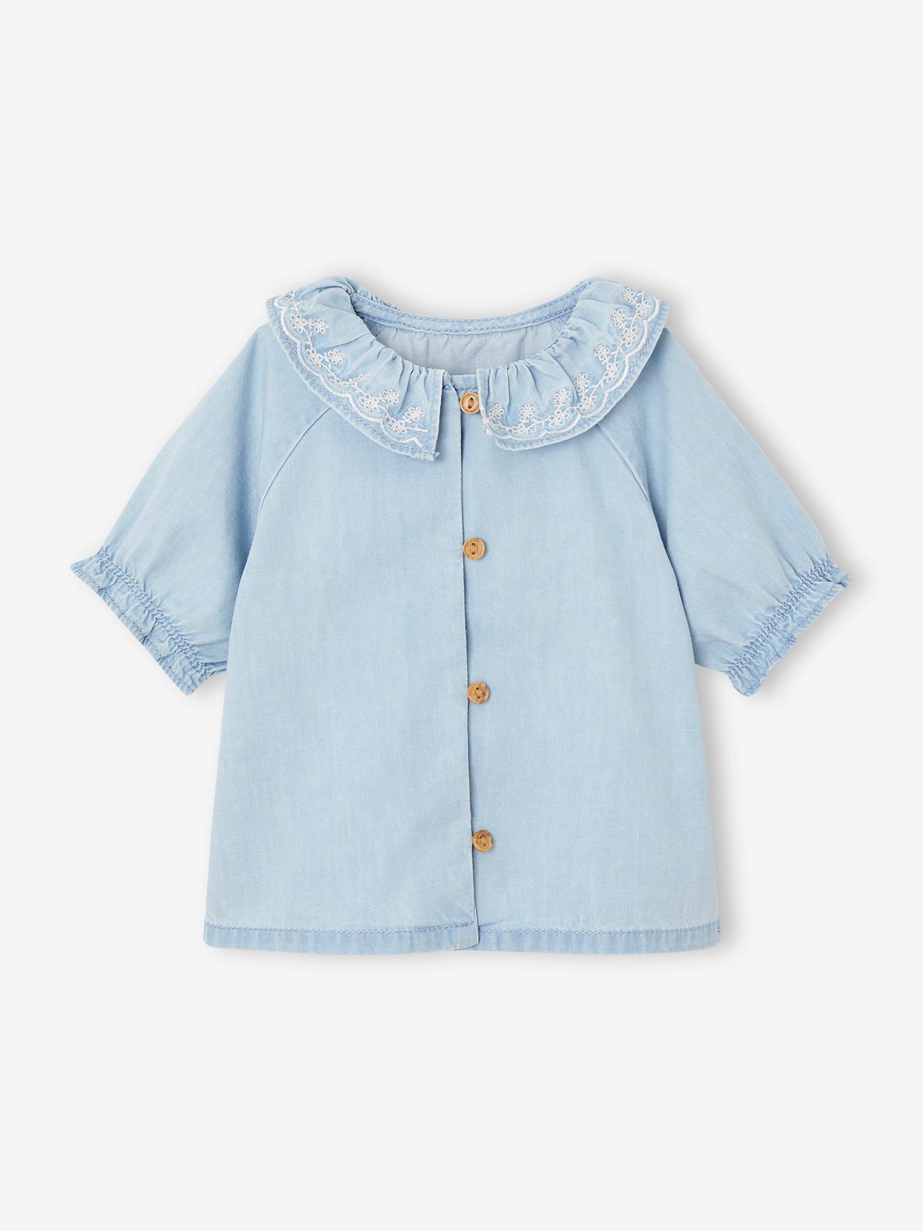 Blouse en denim light bébé col bordé denim bleached