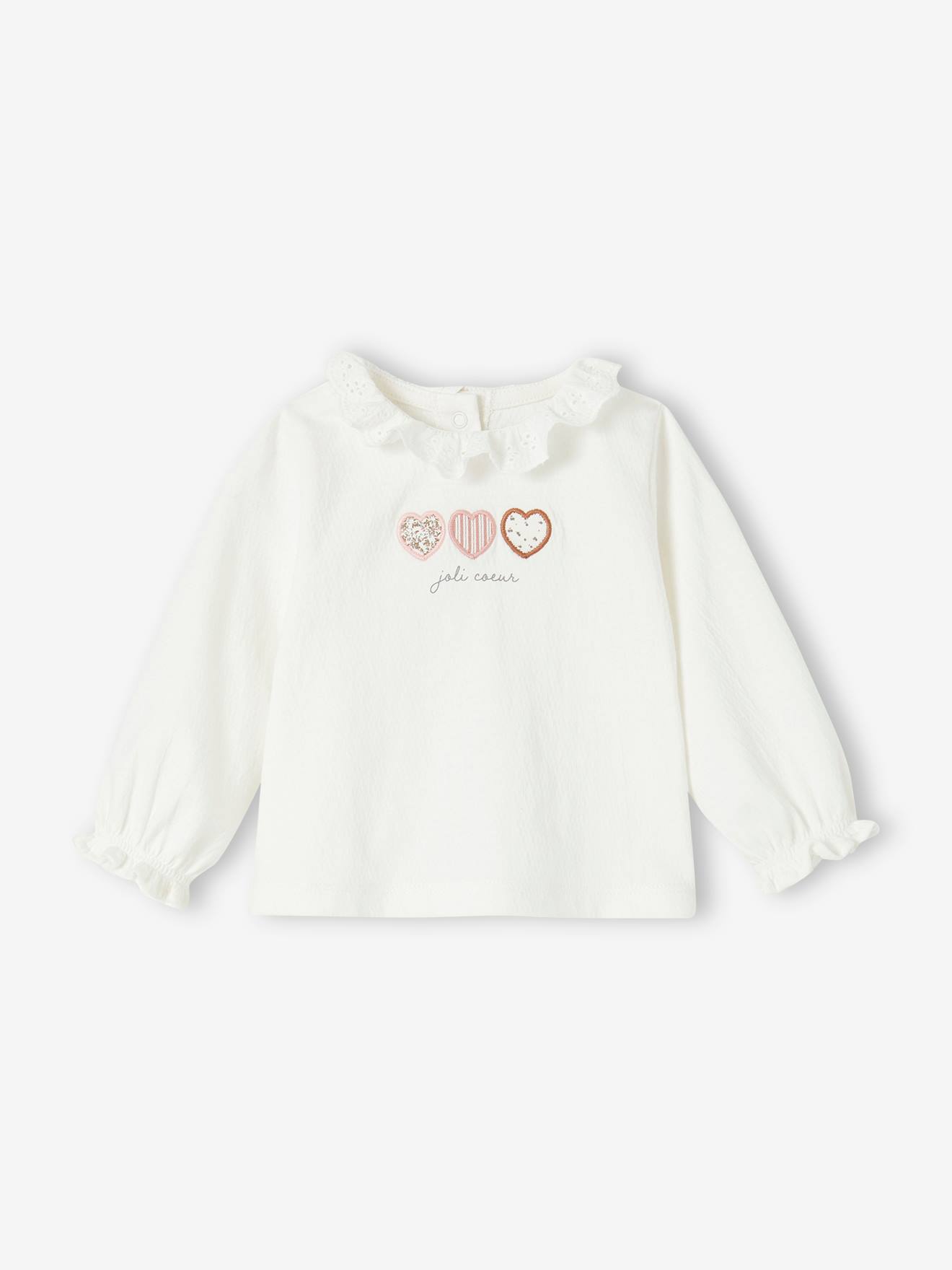 T-shirt col en broderie anglaise naissance écru