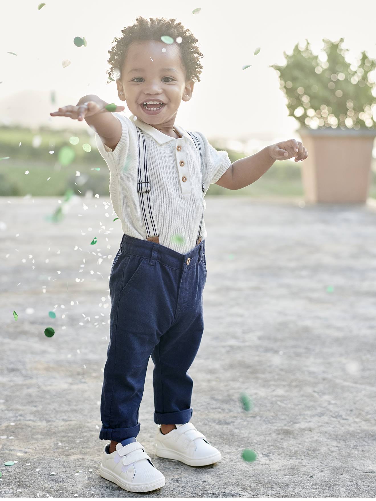Pantalon à bretelles amovibles bébé marine