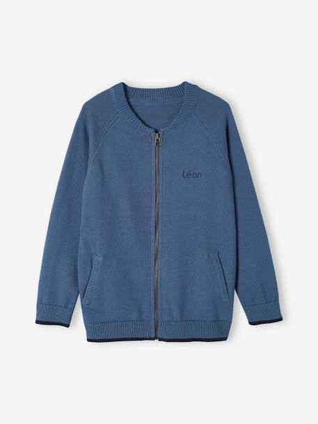 Vertbaudet Sweat Style Teddy Garçon Molleton Badge Bouclettes - Marine 14 Ans