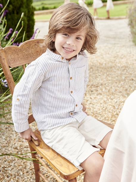 Bermuda garçon cérémonie en coton/lin beige+beige clair+bleu+marine foncé+vert sauge 9 - vertbaudet enfant 