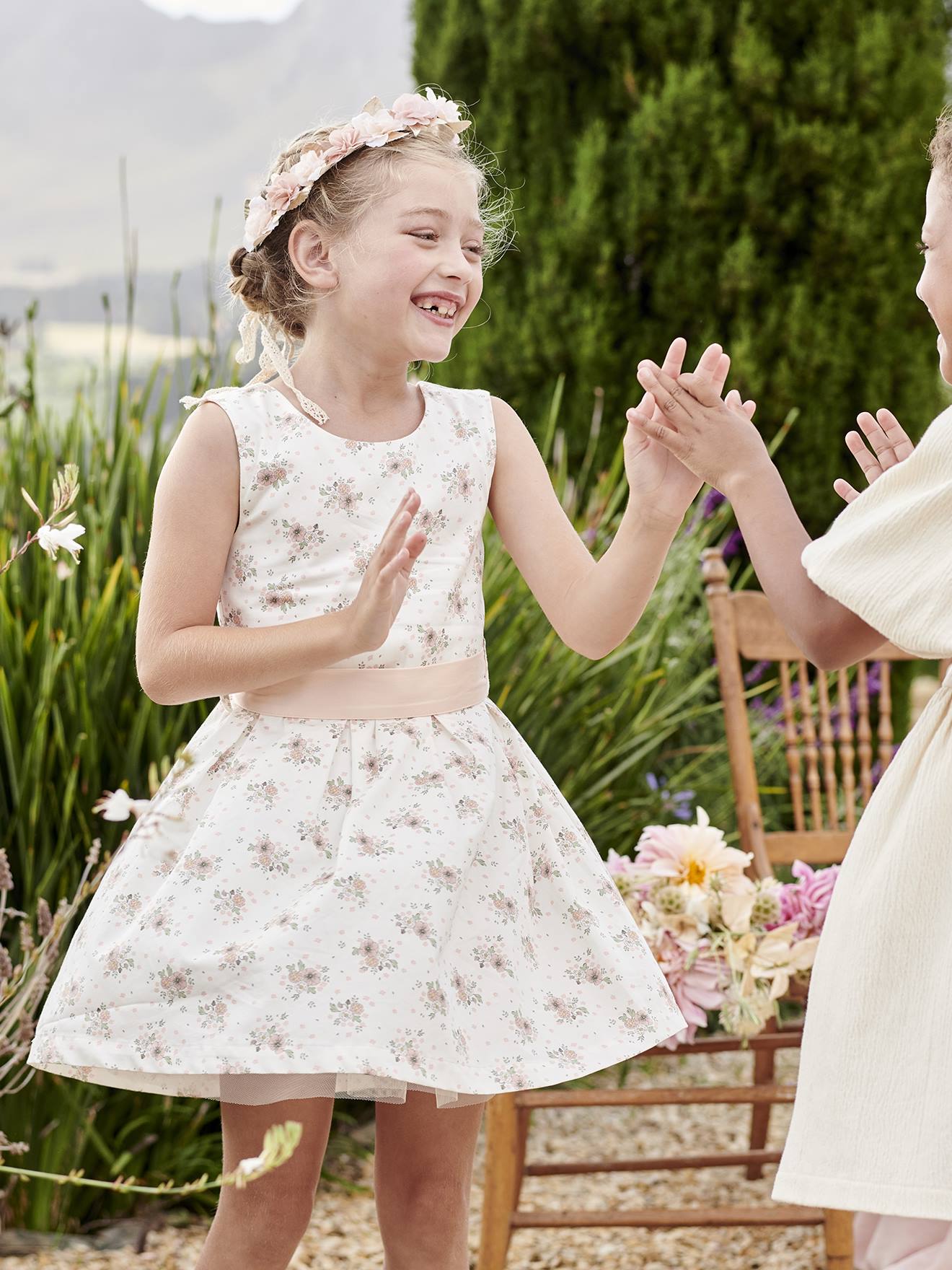Vertbaudet - Robe de cérémonie motifs fleurs fille rose imprimé