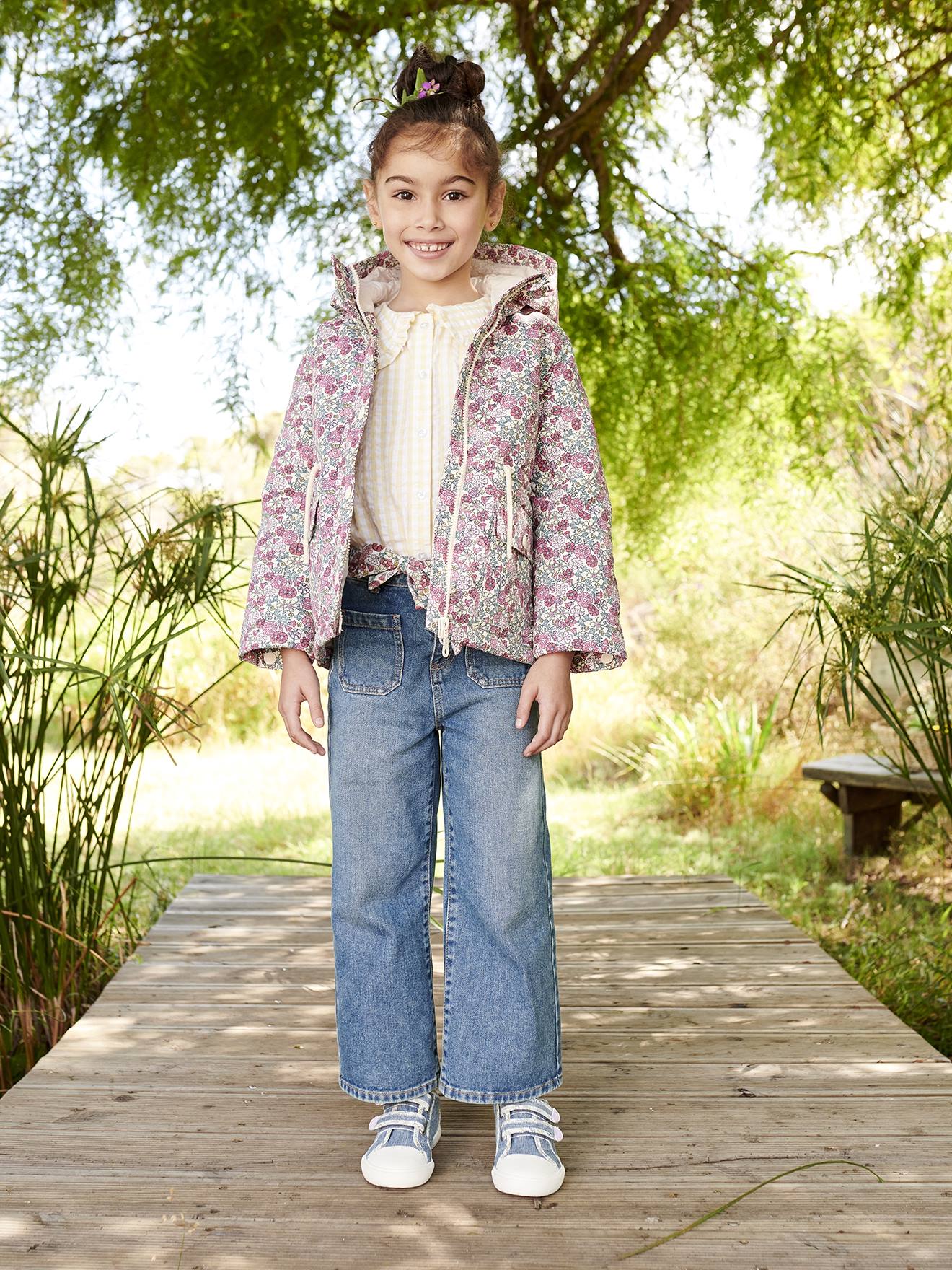 Parka courte à capuche motifs fleurs fille multicolore