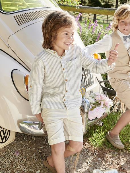 Bermuda garçon cérémonie en coton/lin beige+beige clair+bleu+marine foncé+vert sauge 8 - vertbaudet enfant 