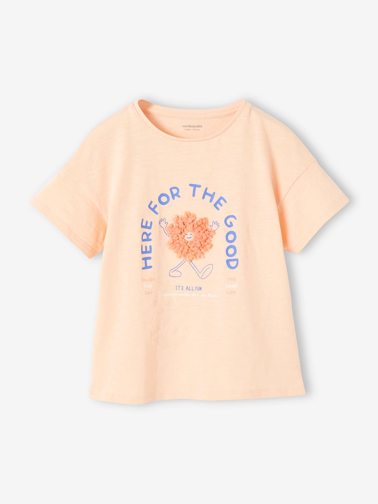 Vertbaudet - T-shirt fille animation relief et détails irisés fille abricot