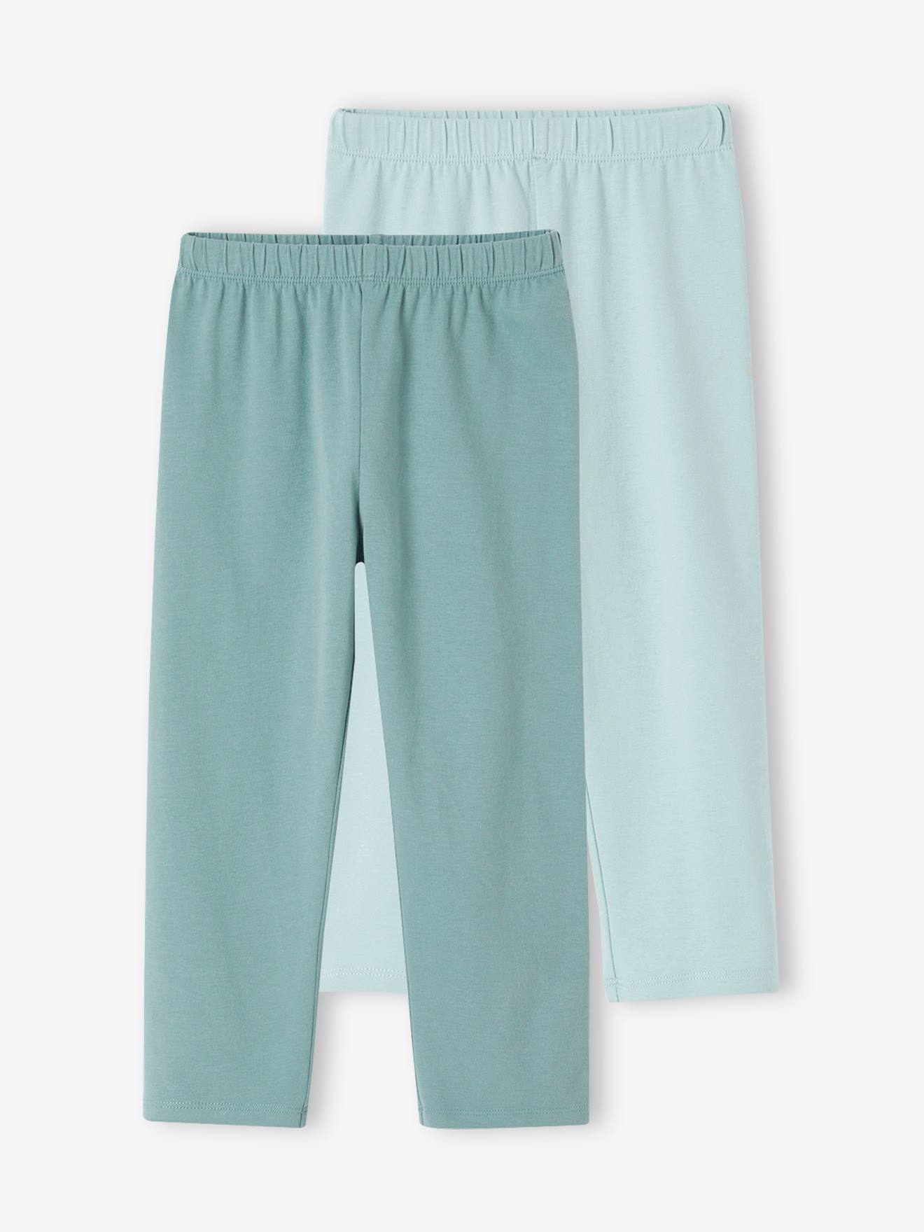 Lot de 2 leggings fille mi-mollets vert émeraude