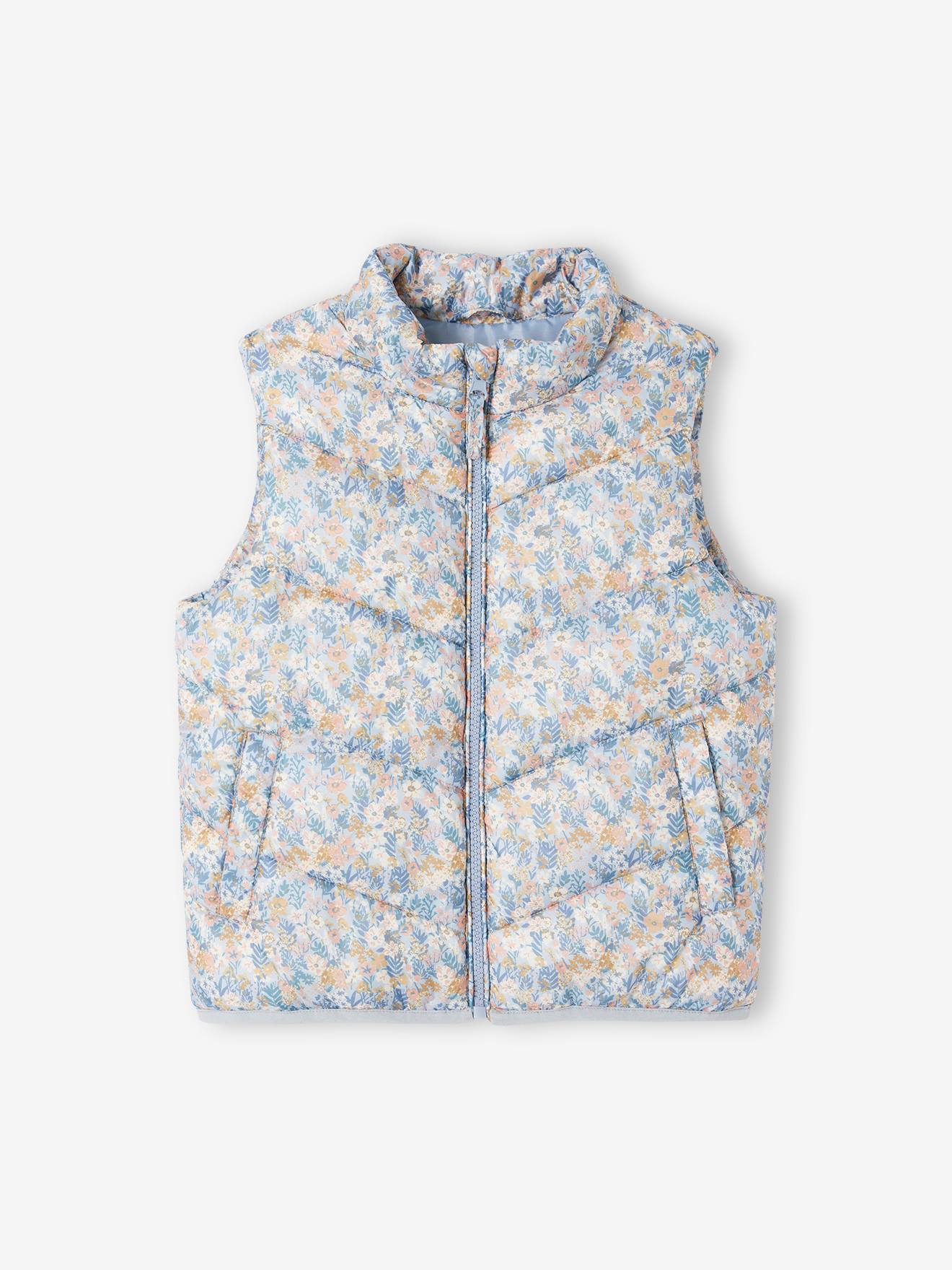 Doudoune légère sans manches fille bleu imprimé