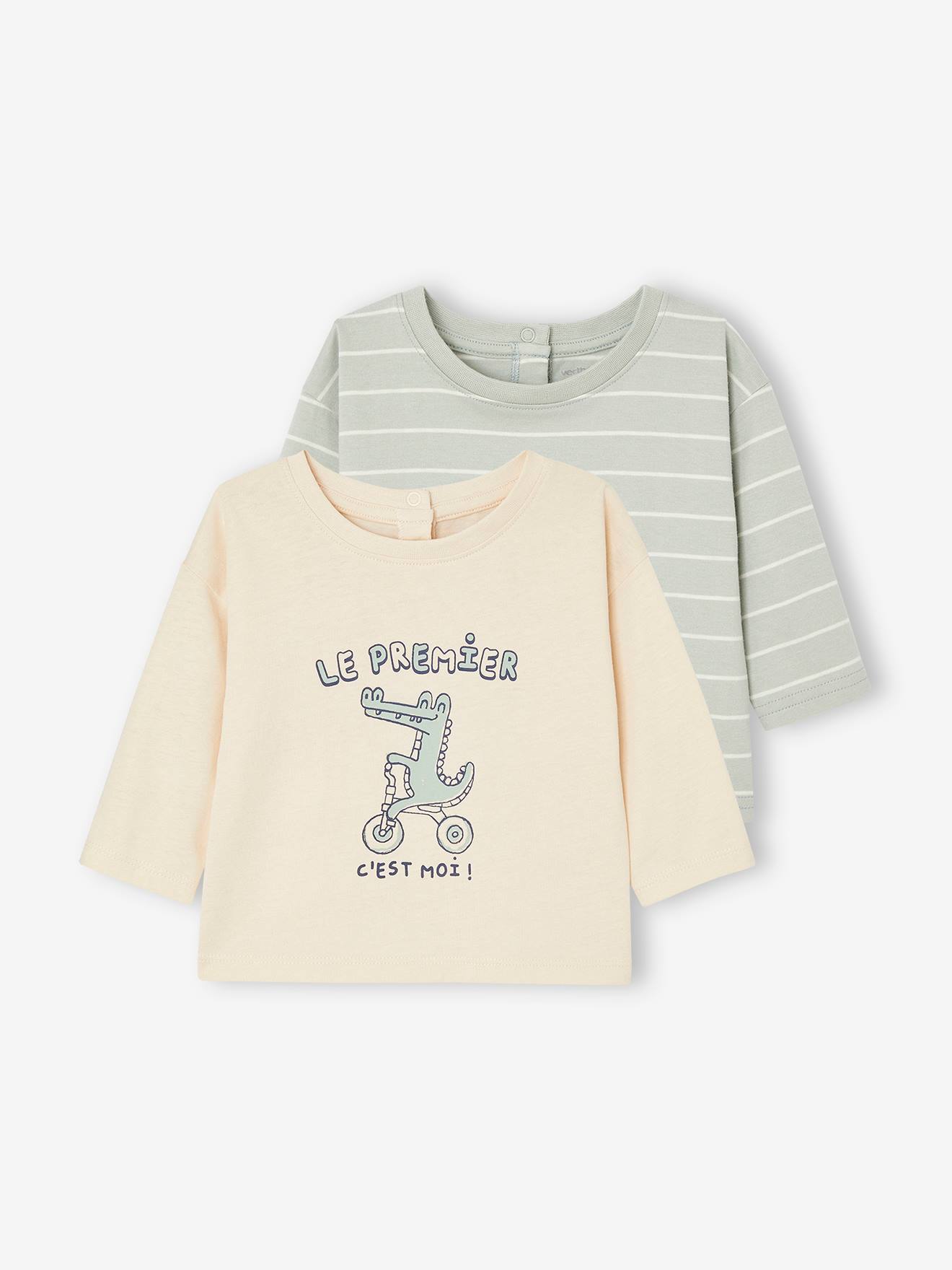 Lot de 2 T-shirts basics bébé rayé vert