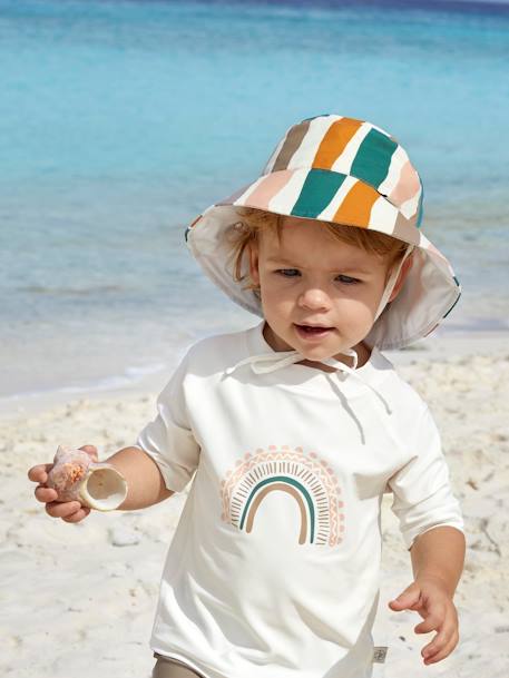 Chapeau anti-UV réversible LÄSSIG blanc imprimé+bleu imprimé+multicolore+rayé blanc 15 - vertbaudet enfant 