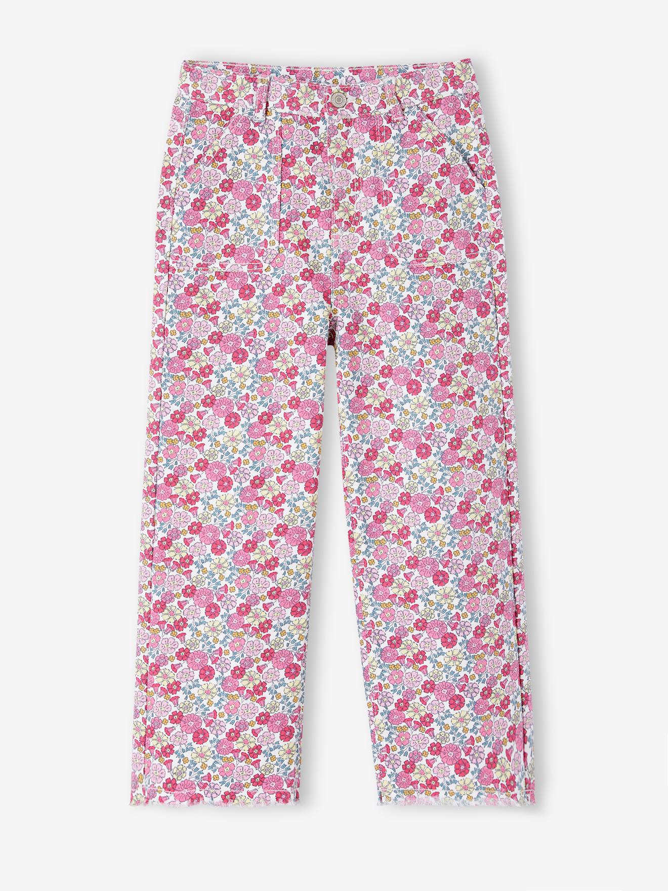 Pantalon large à fleurs fille rose