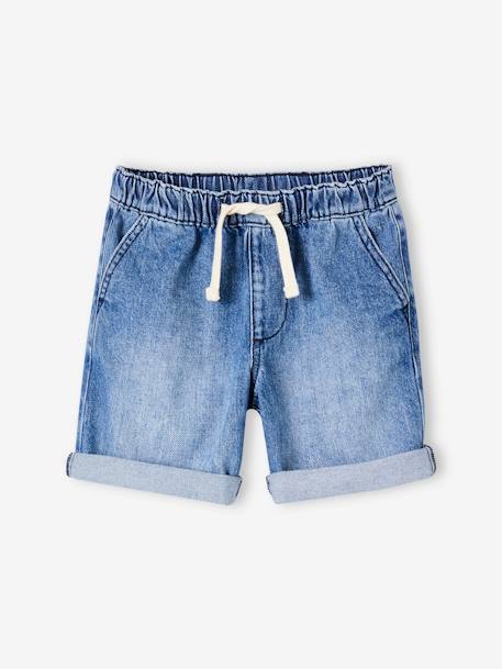 Bermuda garçon jean facile à enfiler bleu imprimé+denim gris+double stone+rayé bleu+stone 29 - vertbaudet enfant 