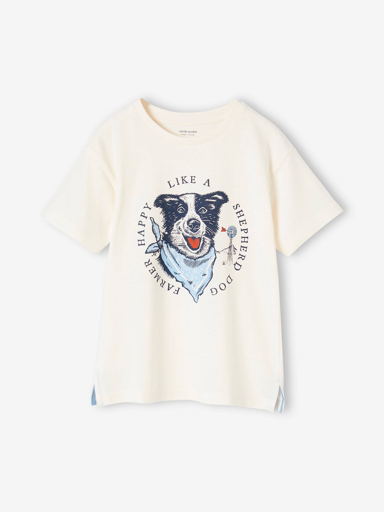 Tee-shirt motif chien garçon écru