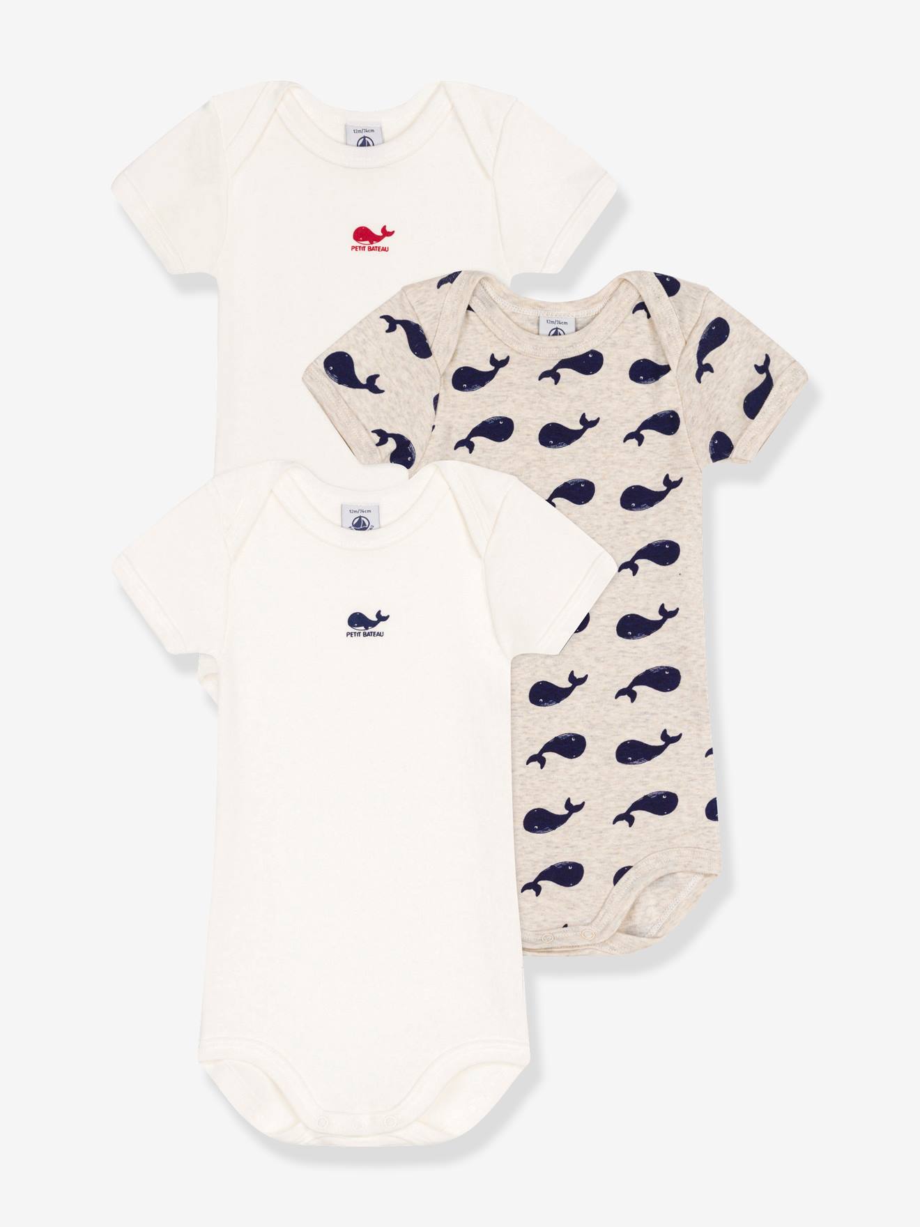 Lot 3 bodies manches courtes imprimé baleine blanc (Petit Bateau) - Couverture