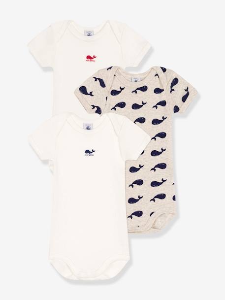 Petit Bateau - Lot de 3 bodies manches courtes baleines en coton