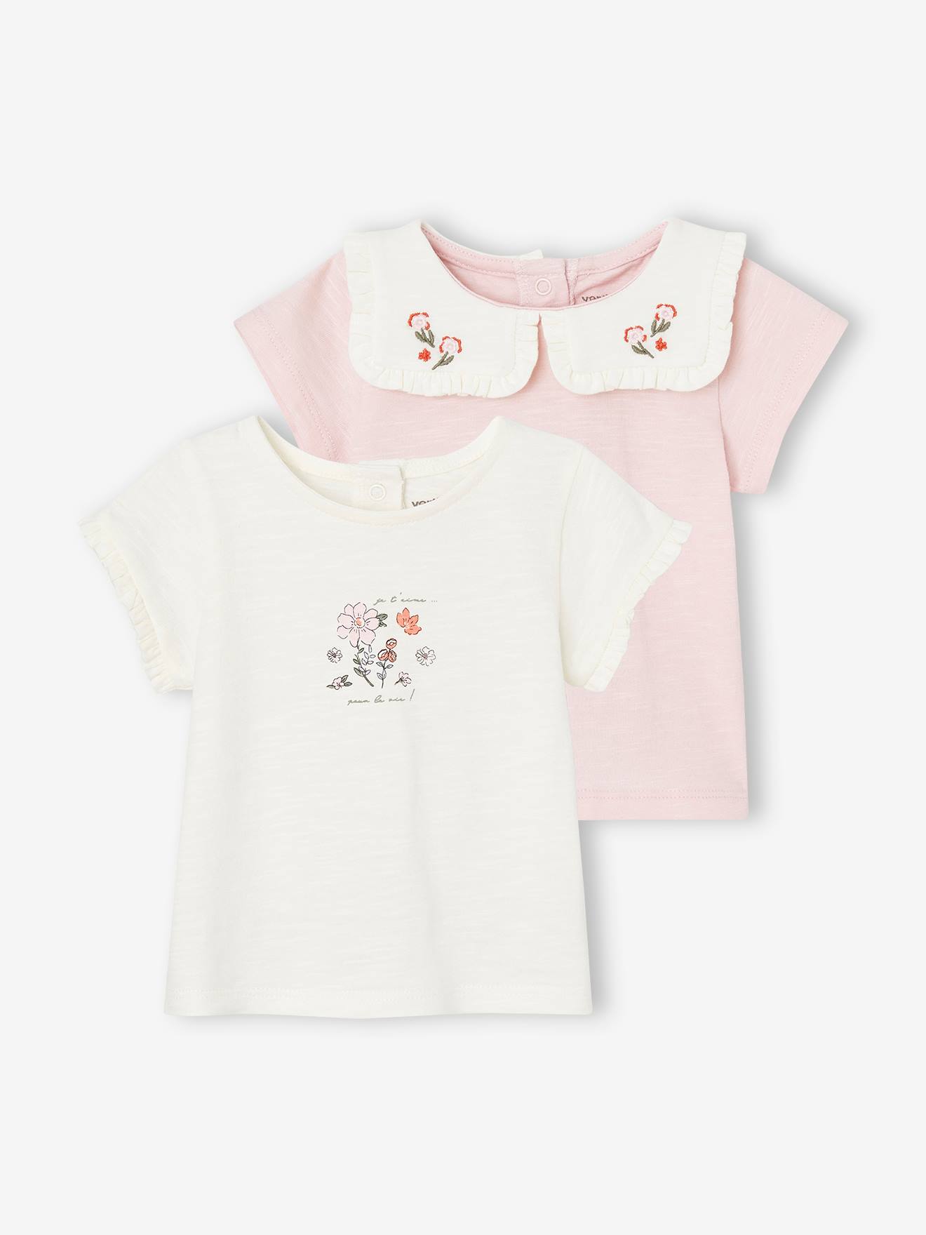 Lot de 2 t-shirts naissance en coton biologique rose
