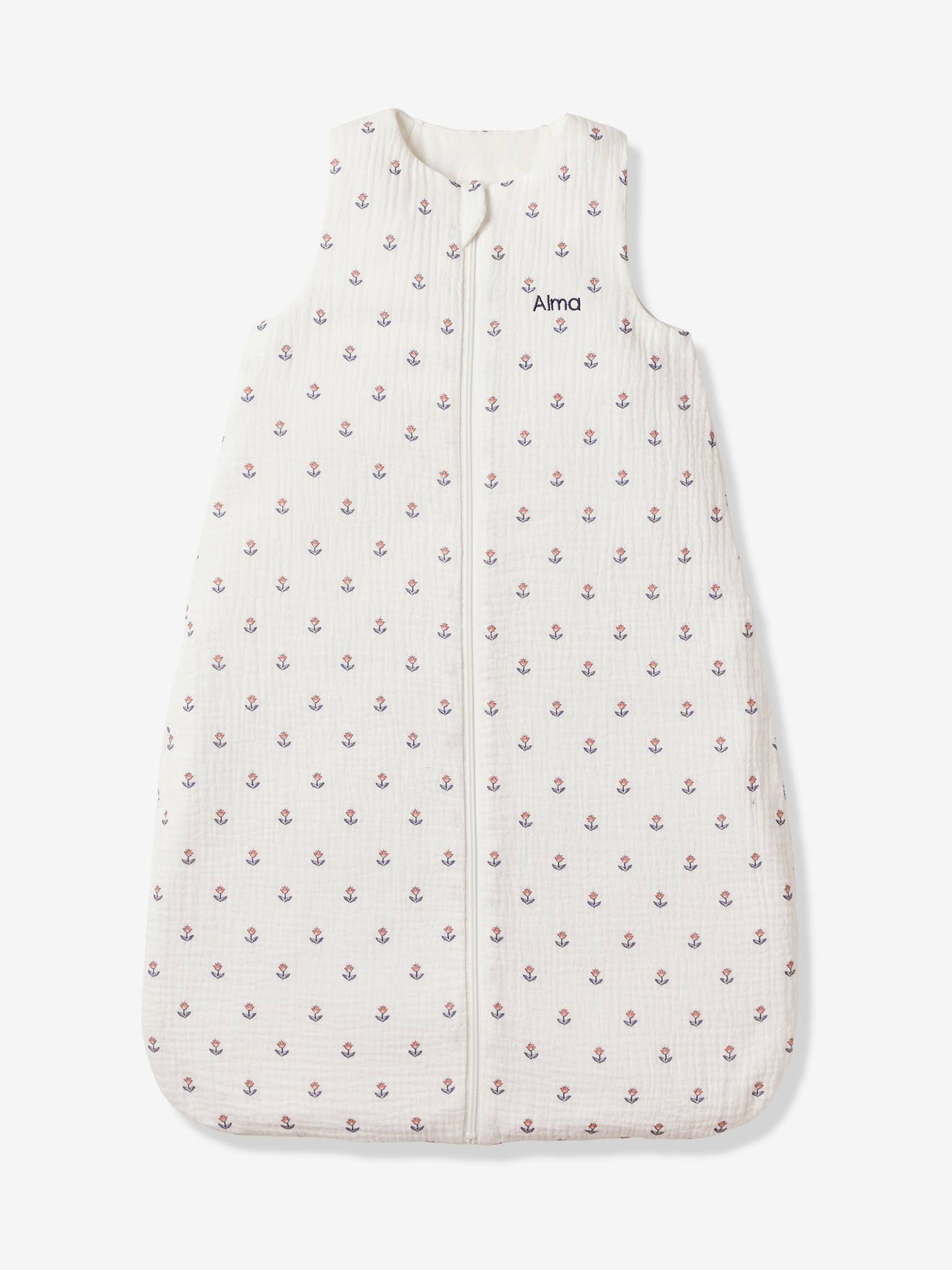 Gigoteuse spécial été ouverture centrale en gaze de coton INDIA personnalisable blanc imprimé