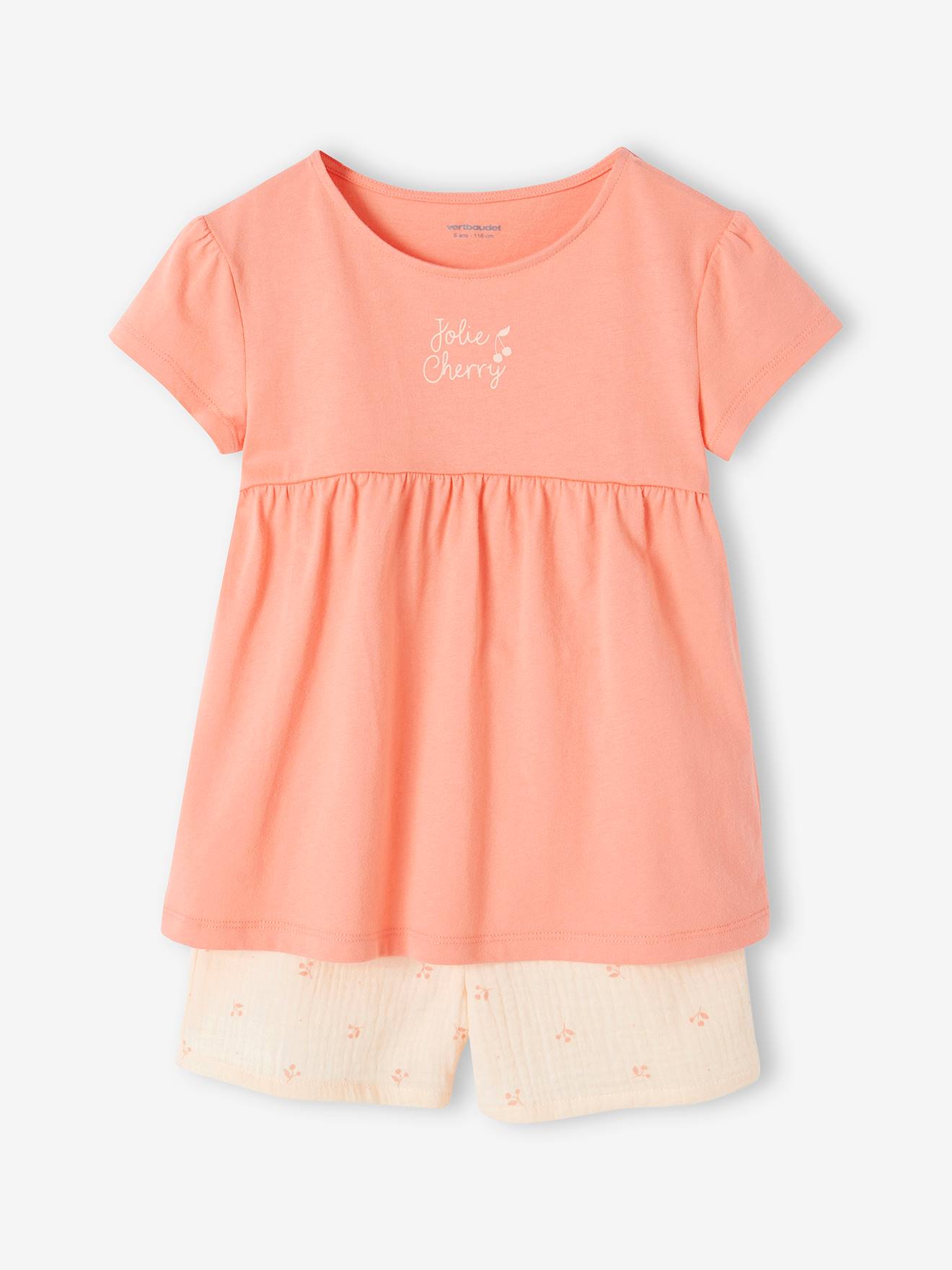Pyjashort fille en gaze de coton rose