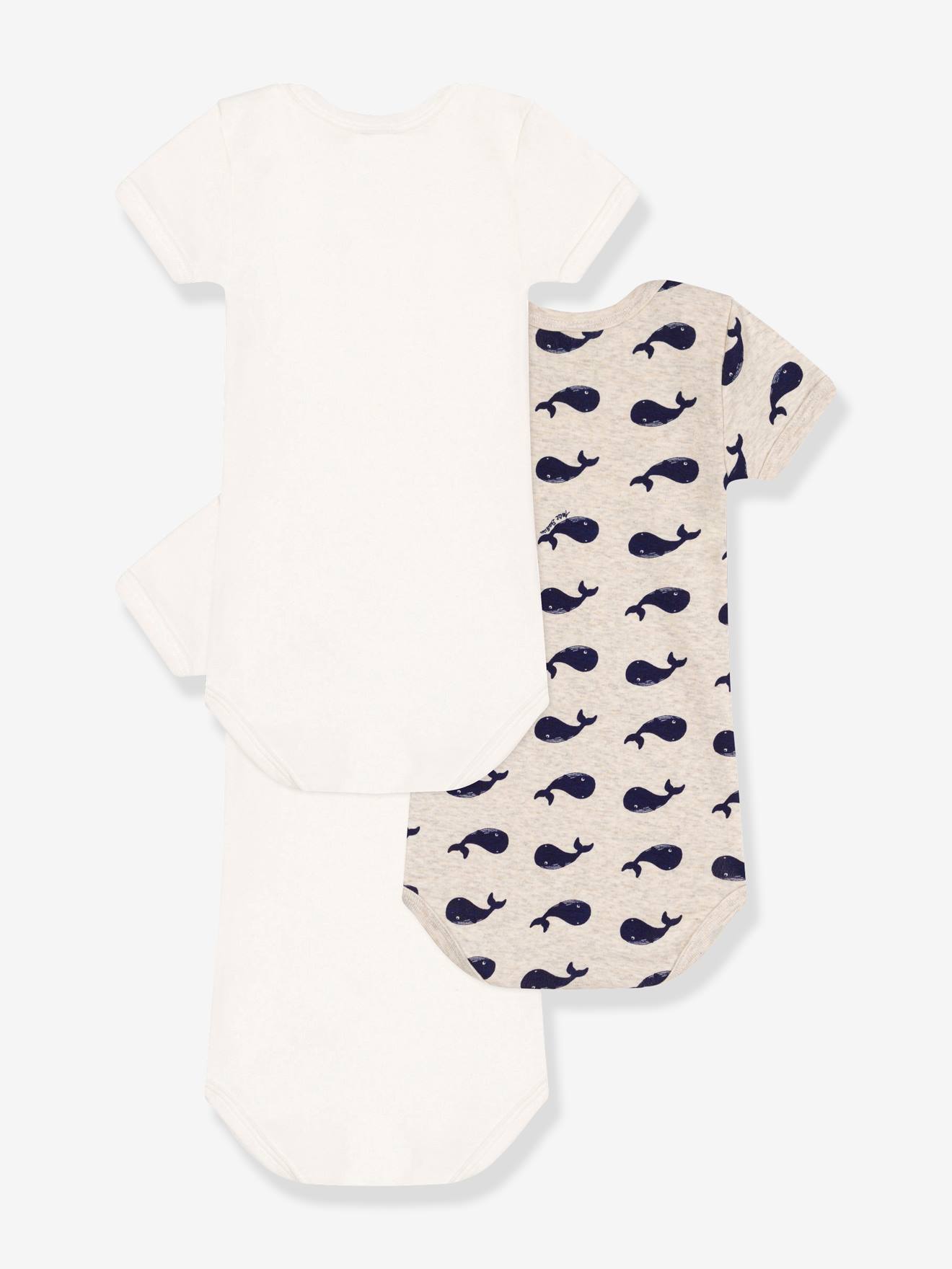 Lot 3 bodies manches courtes imprimé baleine blanc (Petit Bateau) - Image 1