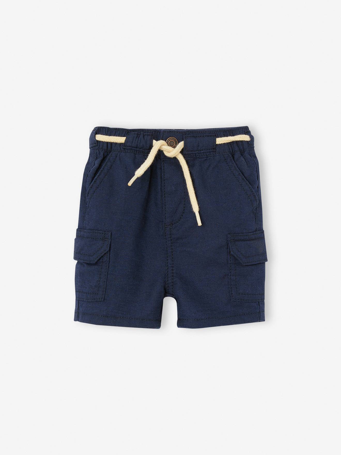 Short en lin et coton bébé bleu nuit