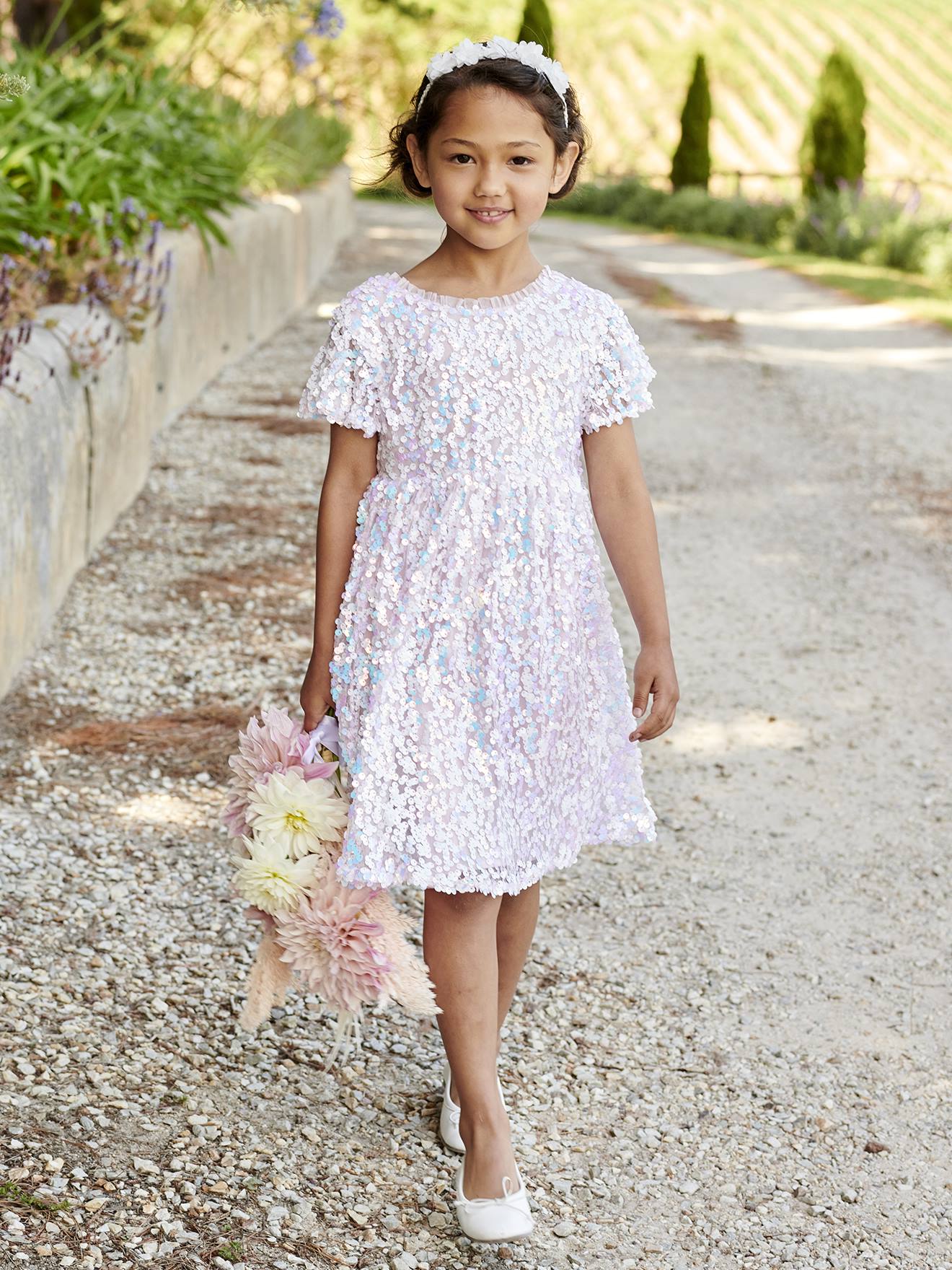 Vertbaudet - Robe cérémonie à sequins fille écru