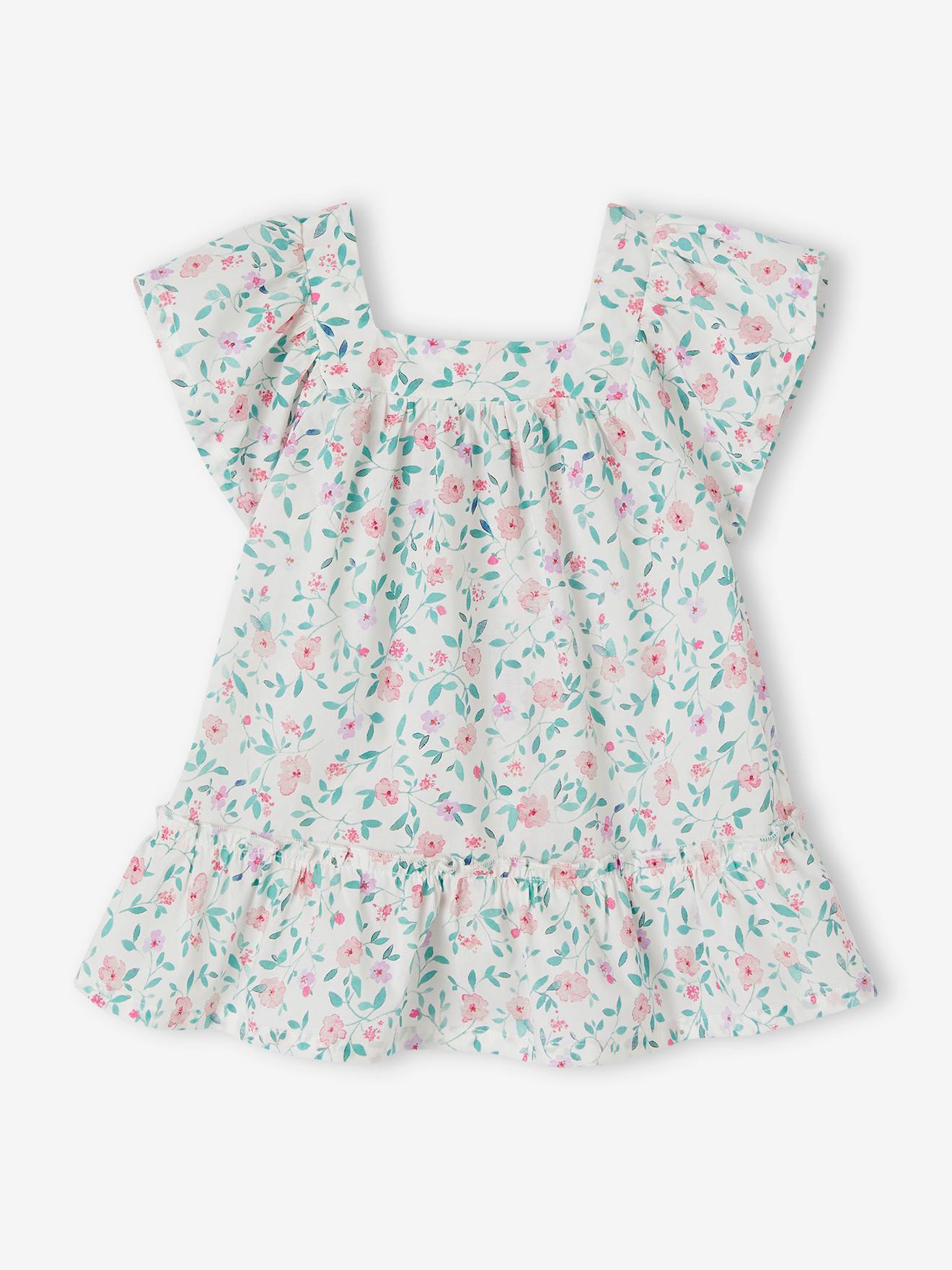 Robe fleurie manches papillon bébé écru
