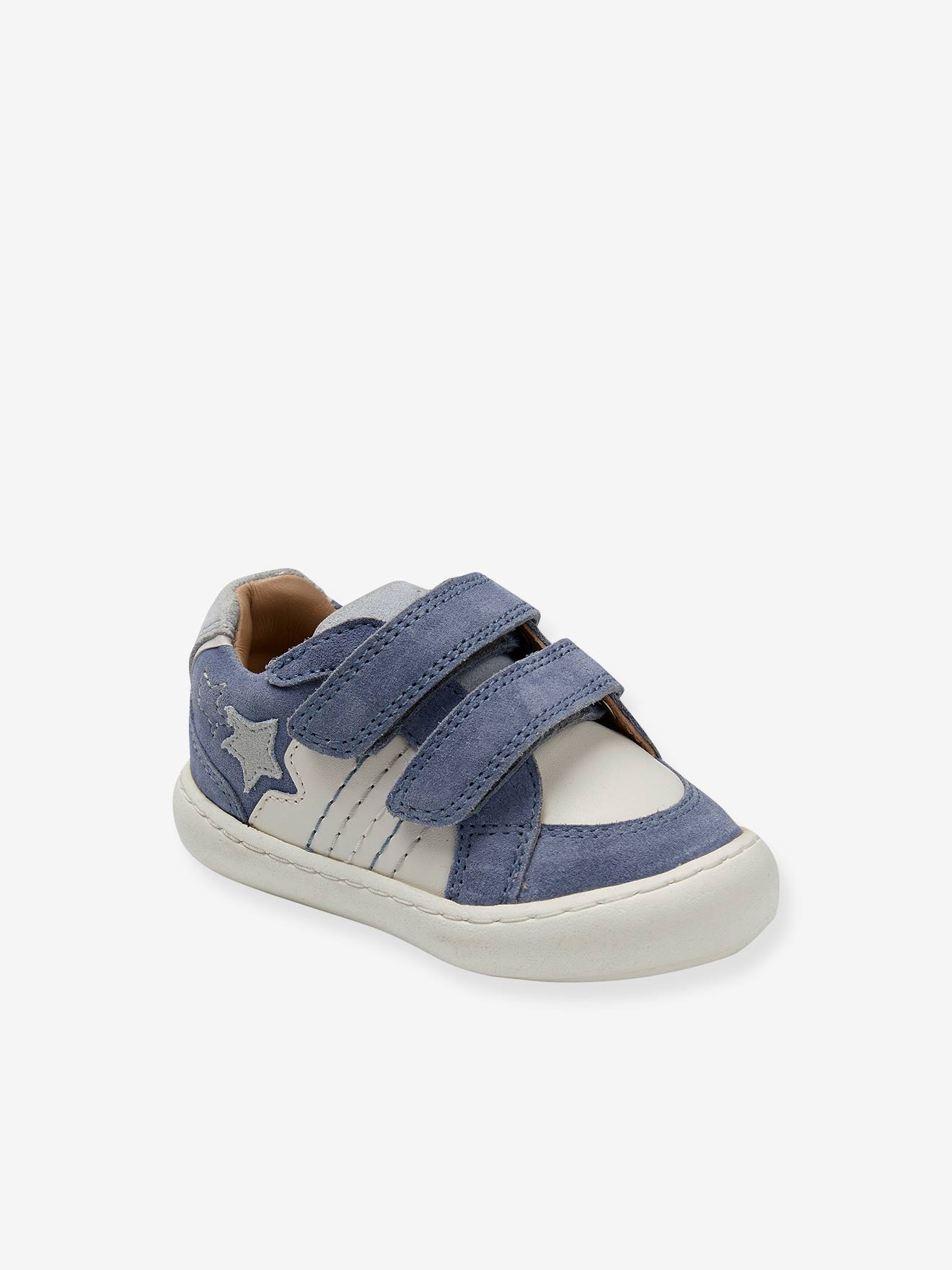 Baskets scratchées en cuir bébé écru