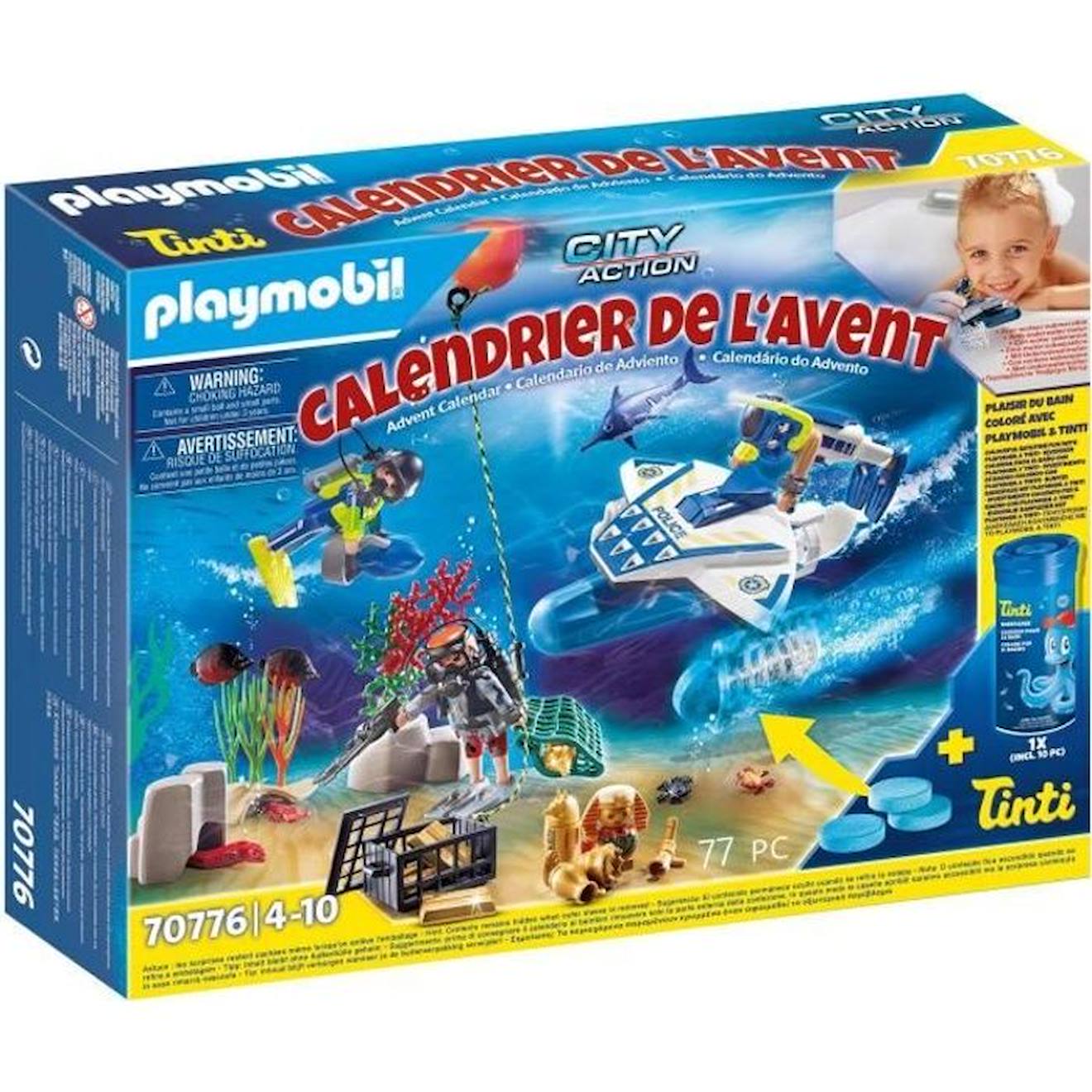 Playmobil - 70776 - Calendrier De L'avent Jeu De Bain Policiers - Mission Aquatique Bleu