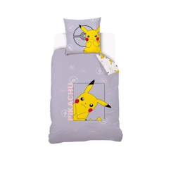 Linge de maison et décoration-Housse De Couette Pikachu Pokémon 140x200 cm + 1 Taie d'oreiller 63x63 cm - 100% Coton - Mauve