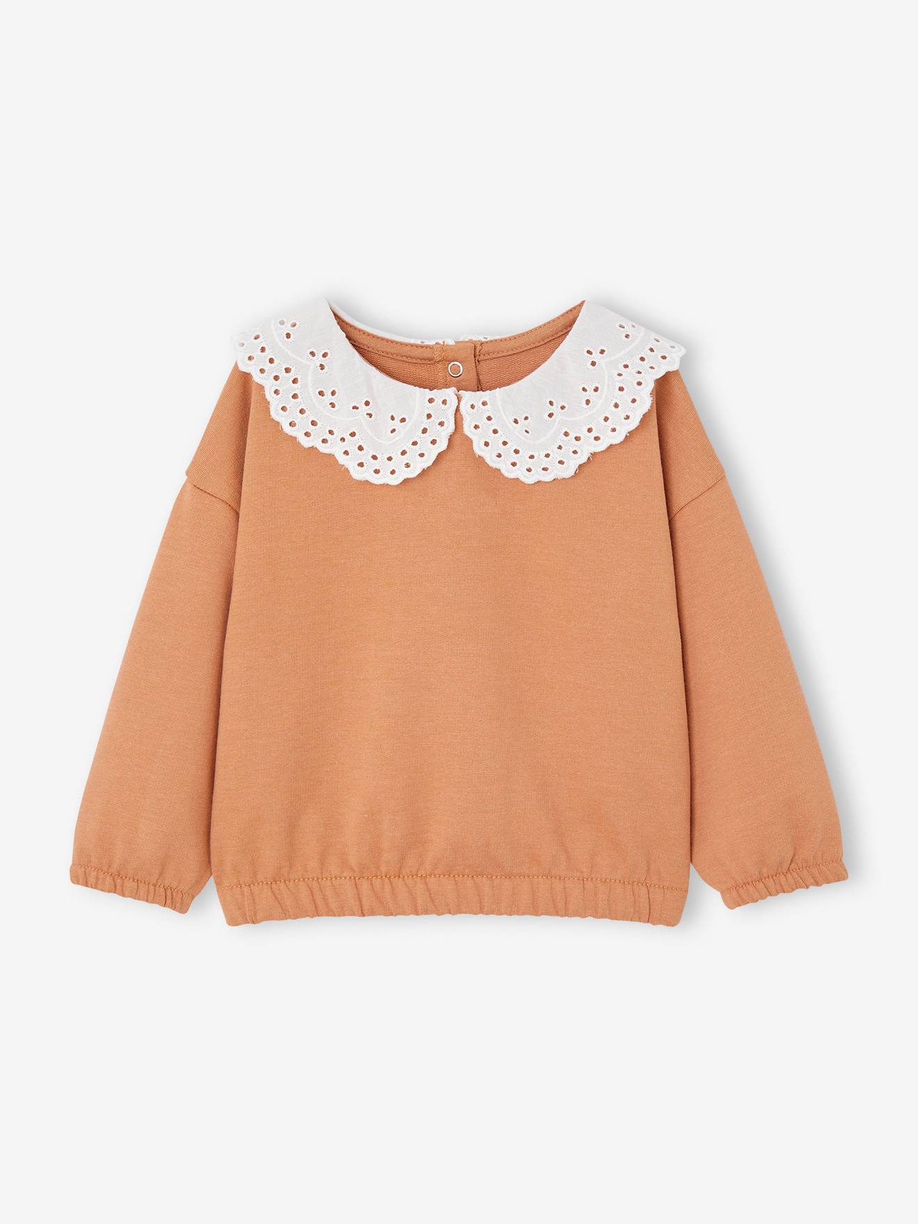 Sweat col brodé bébé personnalisable caramel