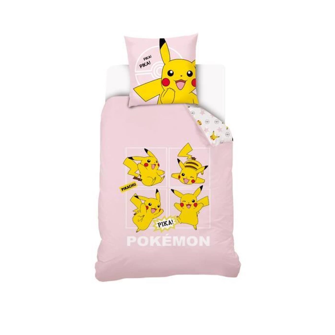 Housse De Couette Pikachu Pokémon 140x200 Cm + 1 Taie D'oreiller 63x63 Cm - 100% Coton - Rose Pale R