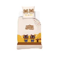 -Housse de couette Animal Crossing Méli & Mélo 140x200 cm + 1 taie d'oreiller 63x63 cm - 100% coton - Beige