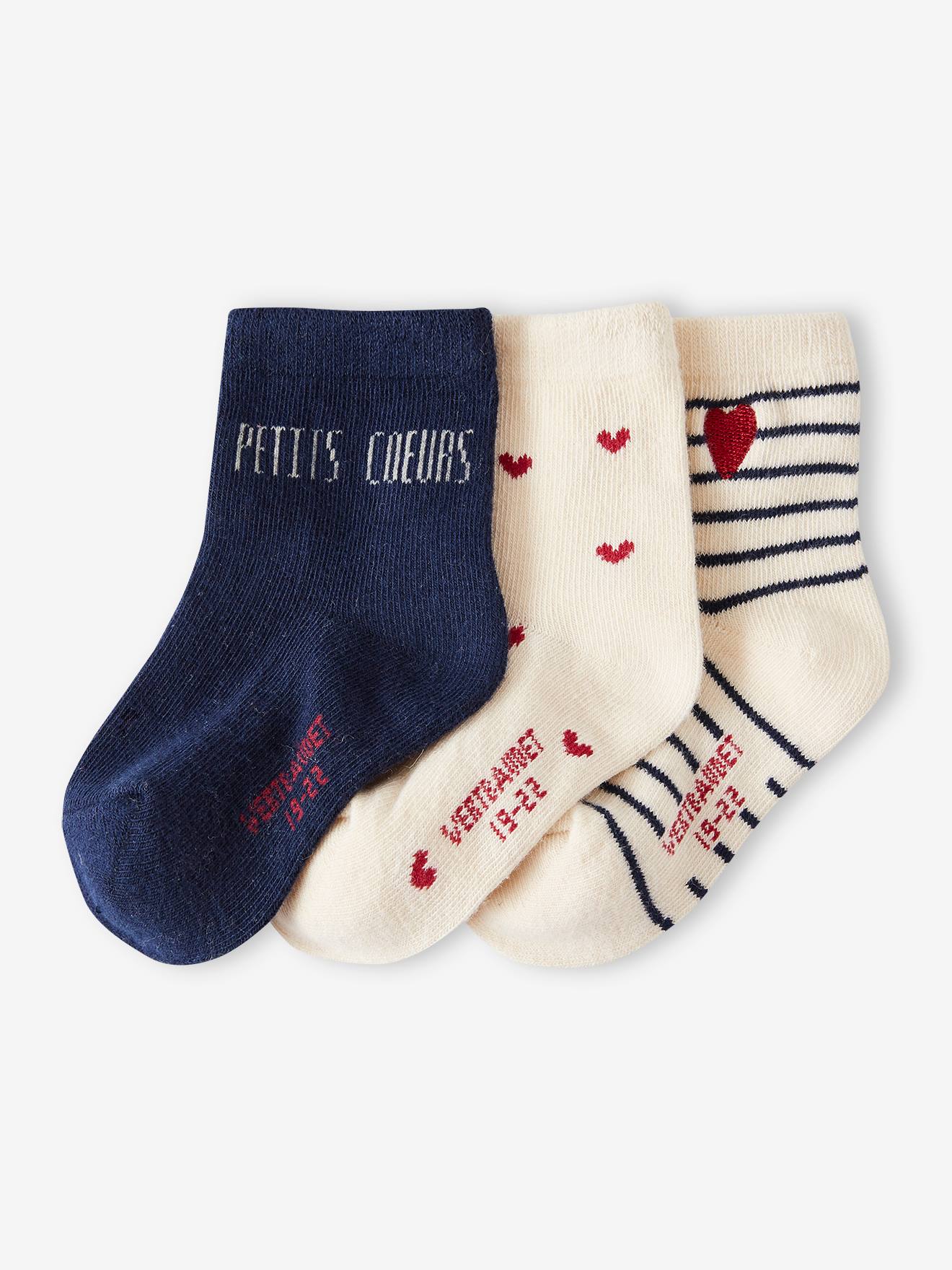 Lot de 3 paires de chaussettes coeurs bébé fille écru