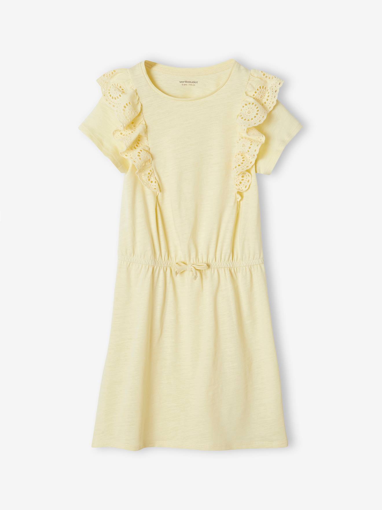 Robe avec volants en broderie anglaise fille jaune pâle