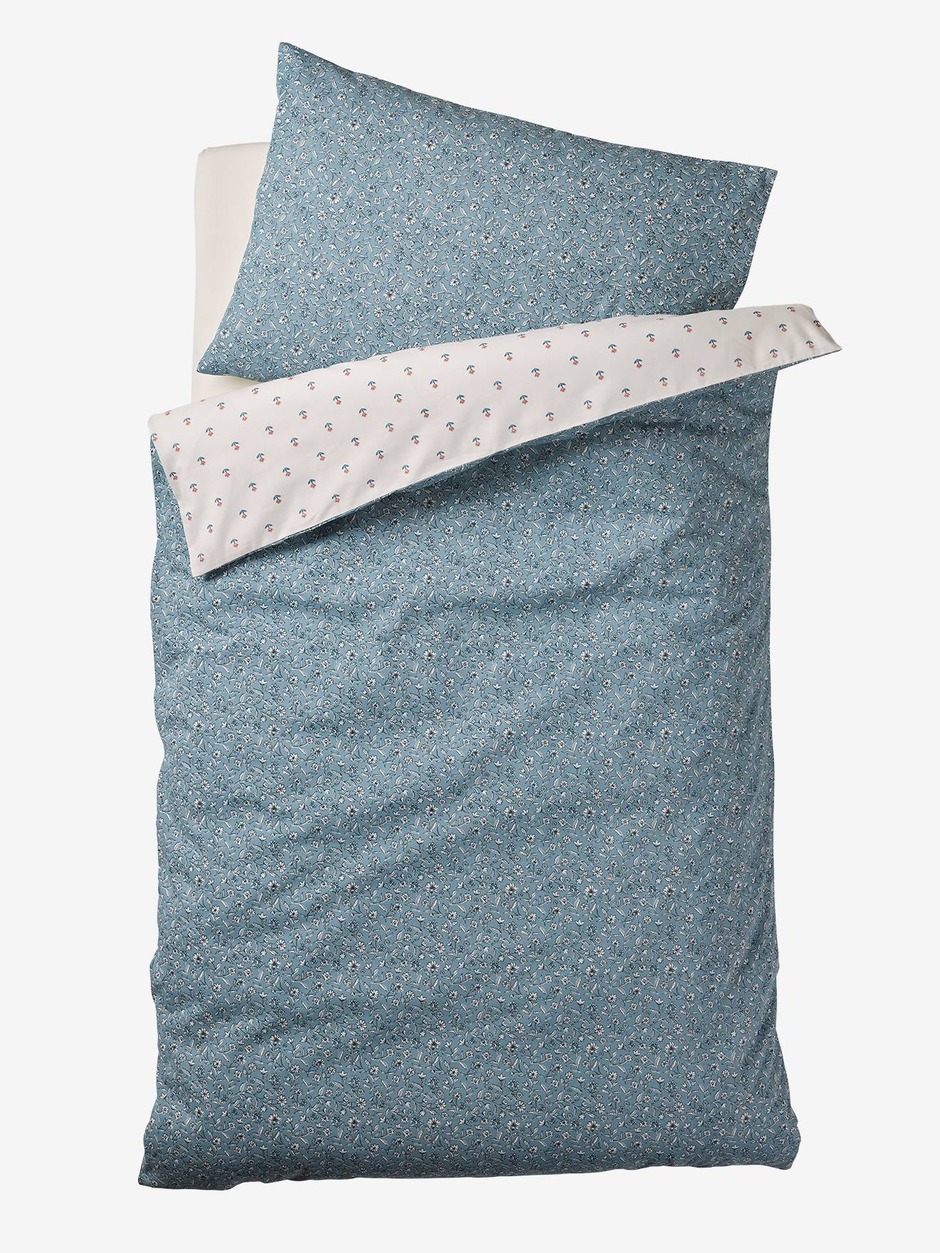 Housse de couette bébé réversible INDIA bleu imprimé