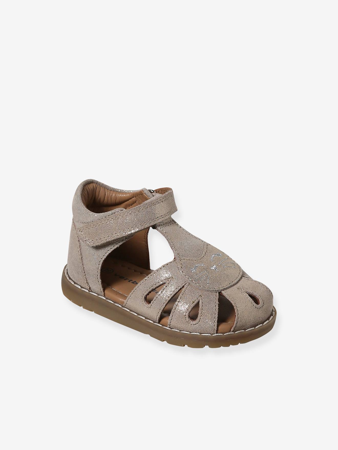 Sandales scratchées fermées cuir bébé or