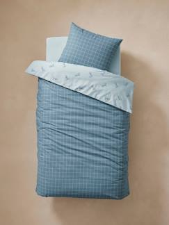 Linge de maison et décoration-Linge de lit enfant-Pack housse de couette + taie d'oreiller essentiels Réversible CARREAUX VELOS, avec coton recyclé