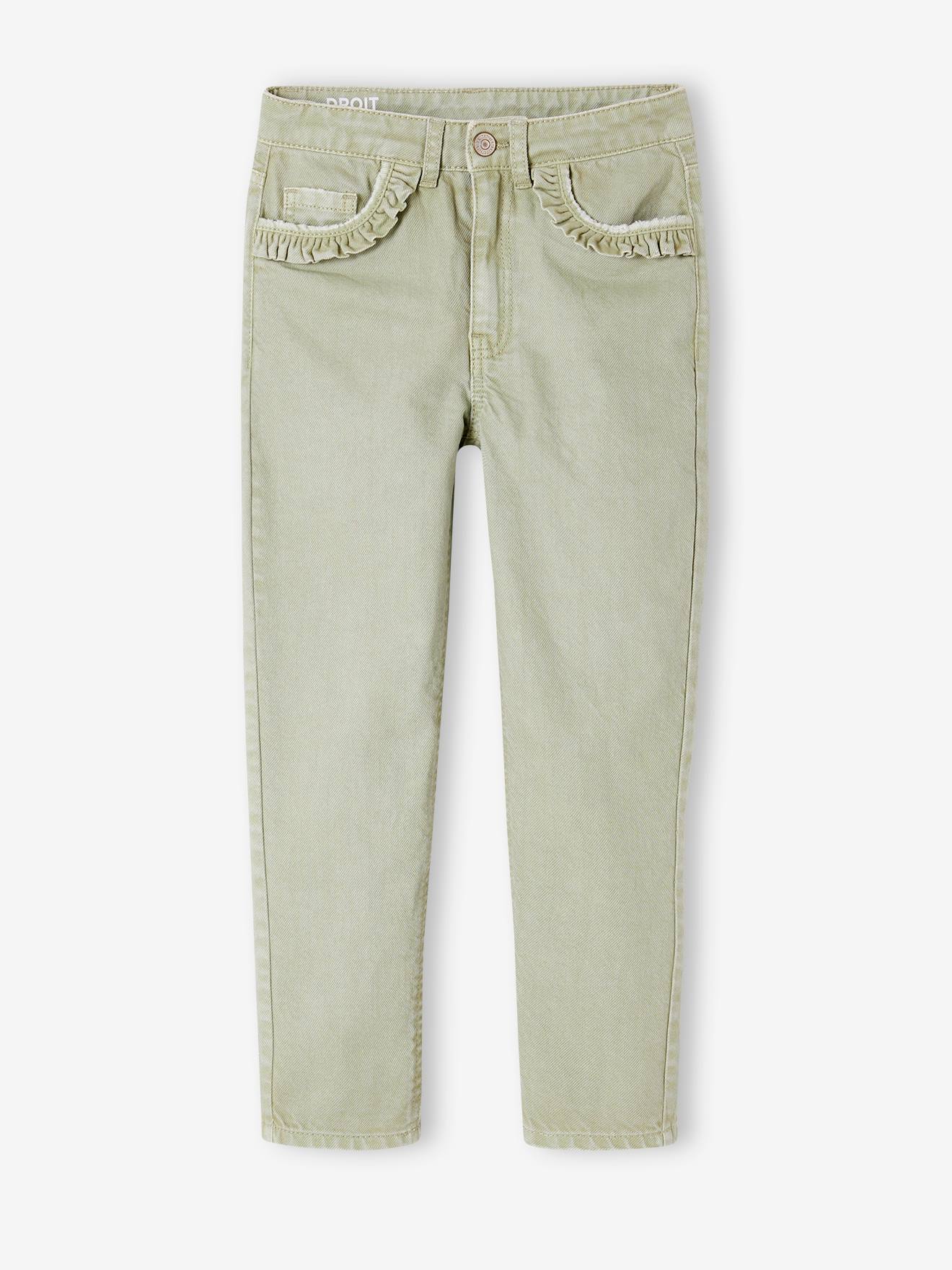 Pantalon droit MorphologiK Fille Tour de hanches Fin vert sauge