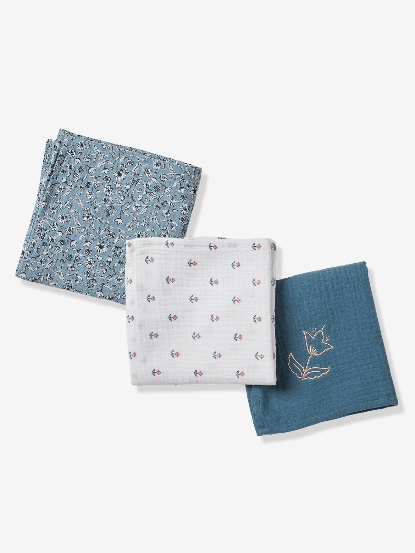 Lot de 3 langes en gaze de coton INDIA lot bleu
