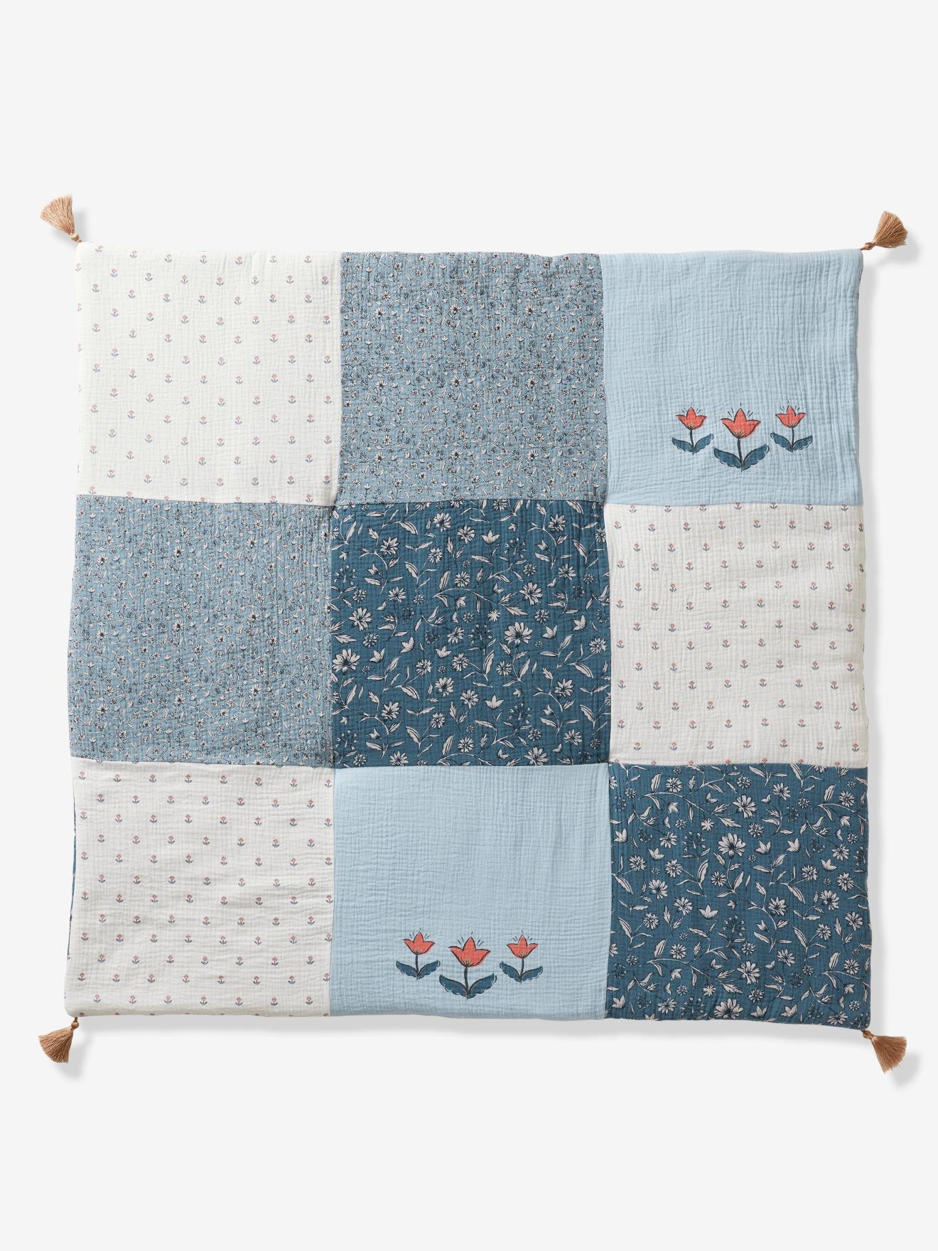 Tapis de sol / Fond de parc patchwork INDIA bleu imprimé